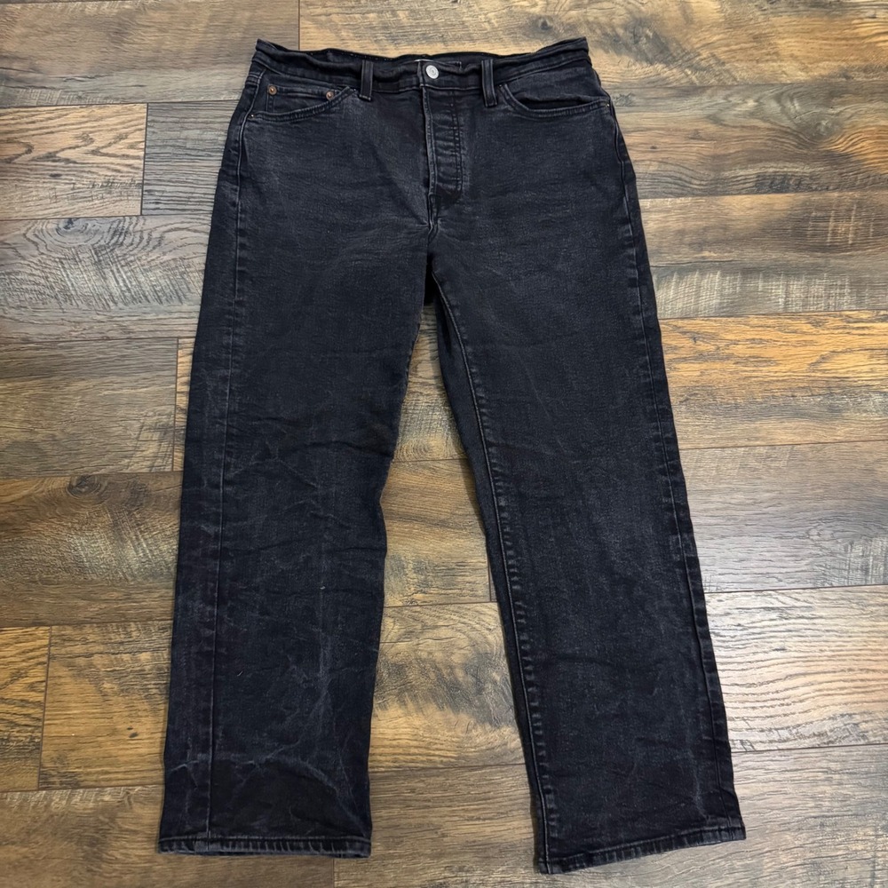 Levi's Wedgie Straight Jeans Womens 32 Black Button Fly‎ High Rise Denim